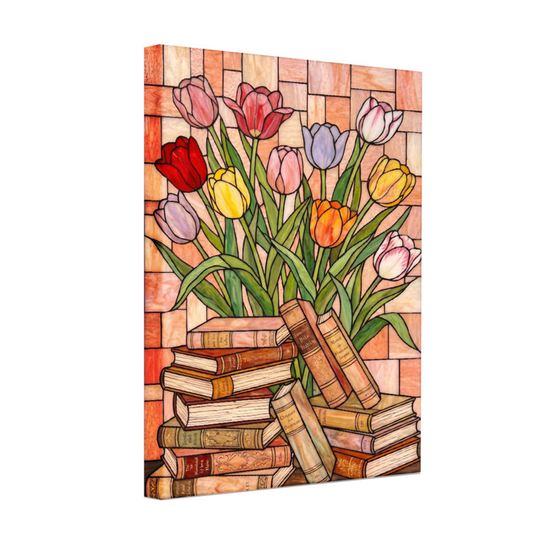 Plants & Flowers Tulips Books Stack Brick Wall Art Print, 30" H x 20" W