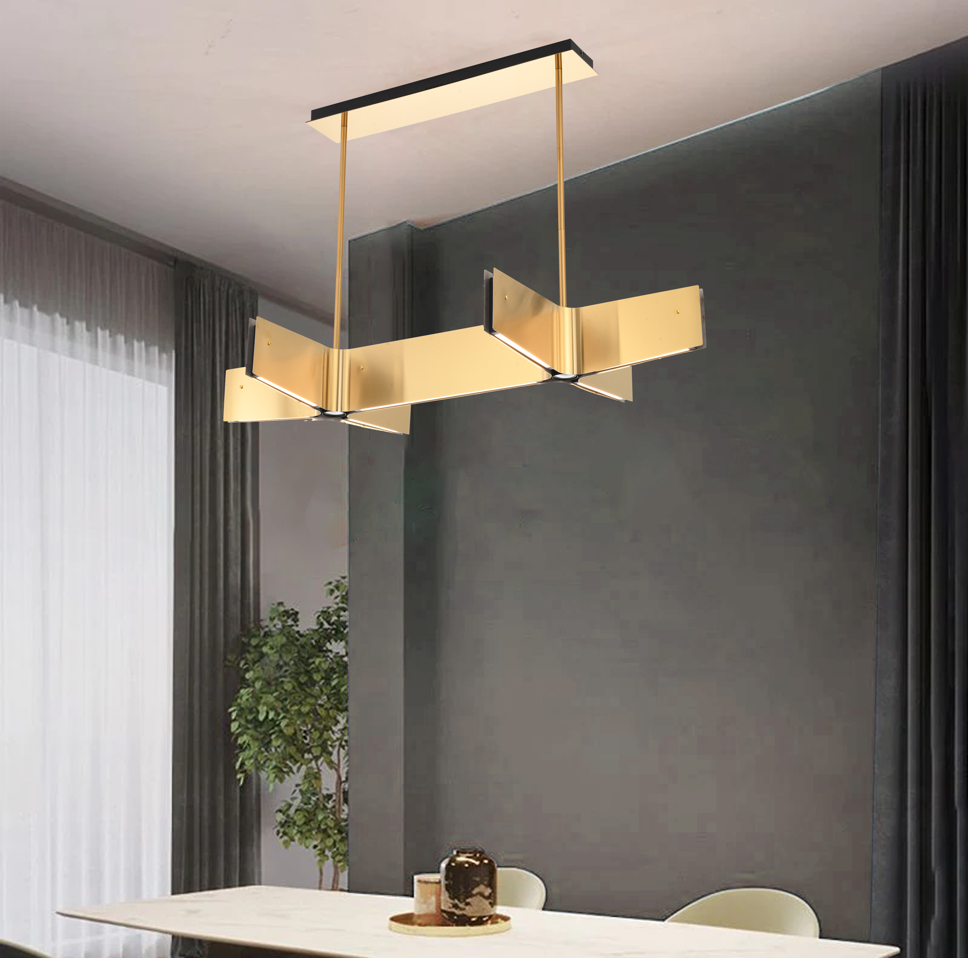 Everly Quinn 7 - Light Gold and Black Linear Axel Chandelier | Wayfair
