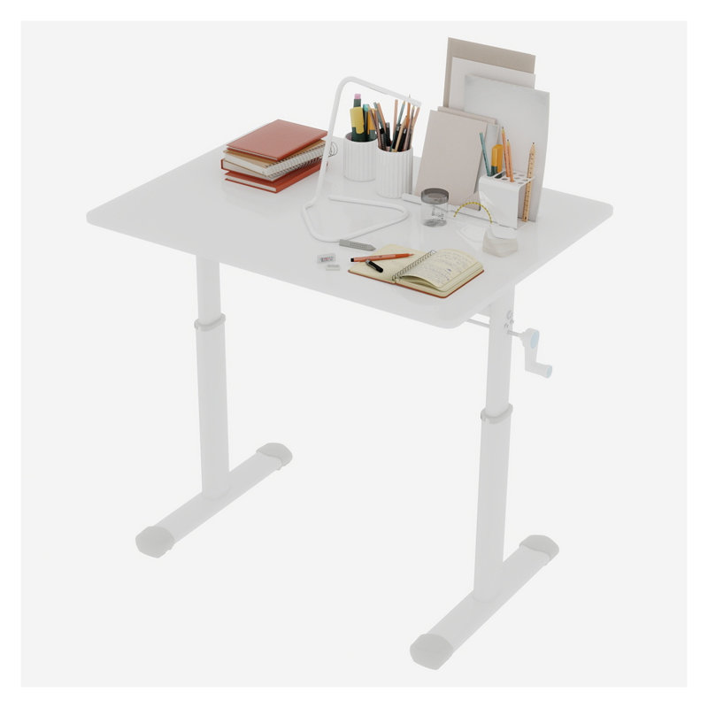 Table ergonomique ergonomique à hauteur réglable pour travailler à la maison - Table compacte blanche 60 x 80 cm avec manivelle
