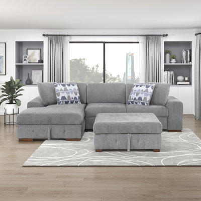 Odesser 115"W 3-Piece Chenille Sectional Sofa Sleeper with Chaise and Ottoman by Latitude Run