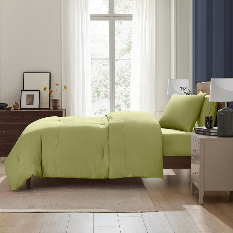 Soft Microfiber 5 Piece Comforter Set with Sheets, Twin Comforter + 4 Additional Pieces, Olive Green