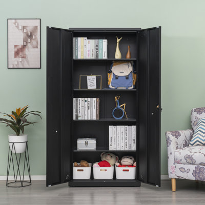 Armoire de rangement haute avec 2 portes et 4 cloisons pour séparer 5 espaces de rangement