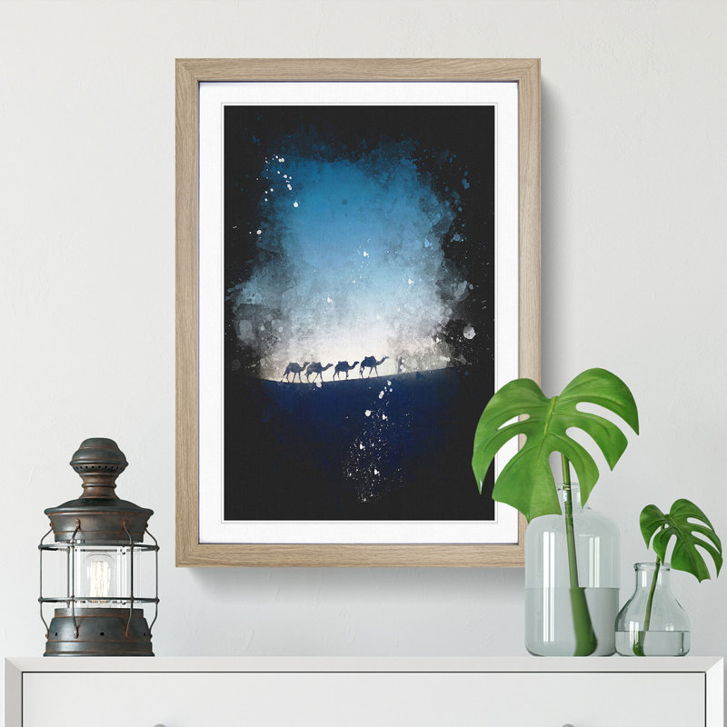 Camels Trekking in Morocco - Framed Print, 45cm H x 33cm W x 2cm D, Oak Framed