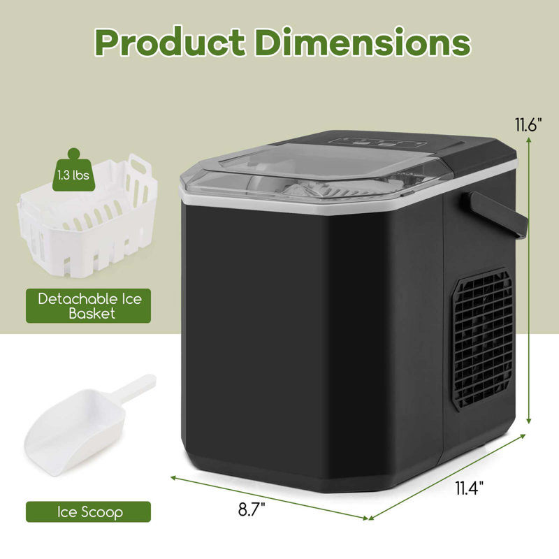 Countertop Ice Maker Portable Ice Making Machine 6-13 Mins 9 Ice 26.5 Lbs/24 Hrs, Black