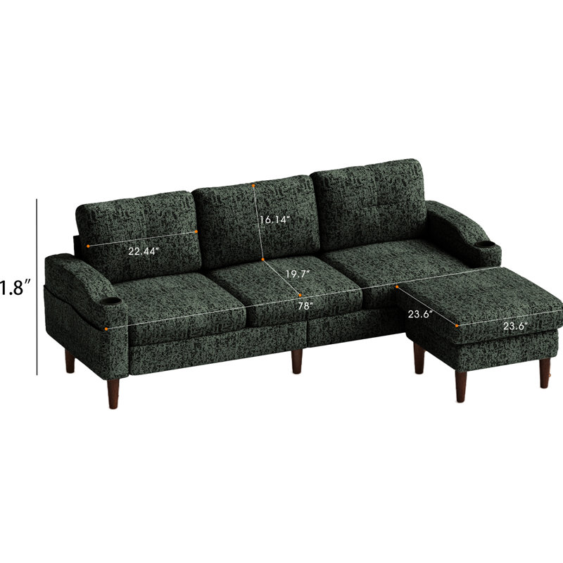 Convertible, 3 places, design en forme de L, avec rangement, salon, petits espaces, style contemporain, sièges confortables, porto, porte-gobelets 3 maisons, chargement,