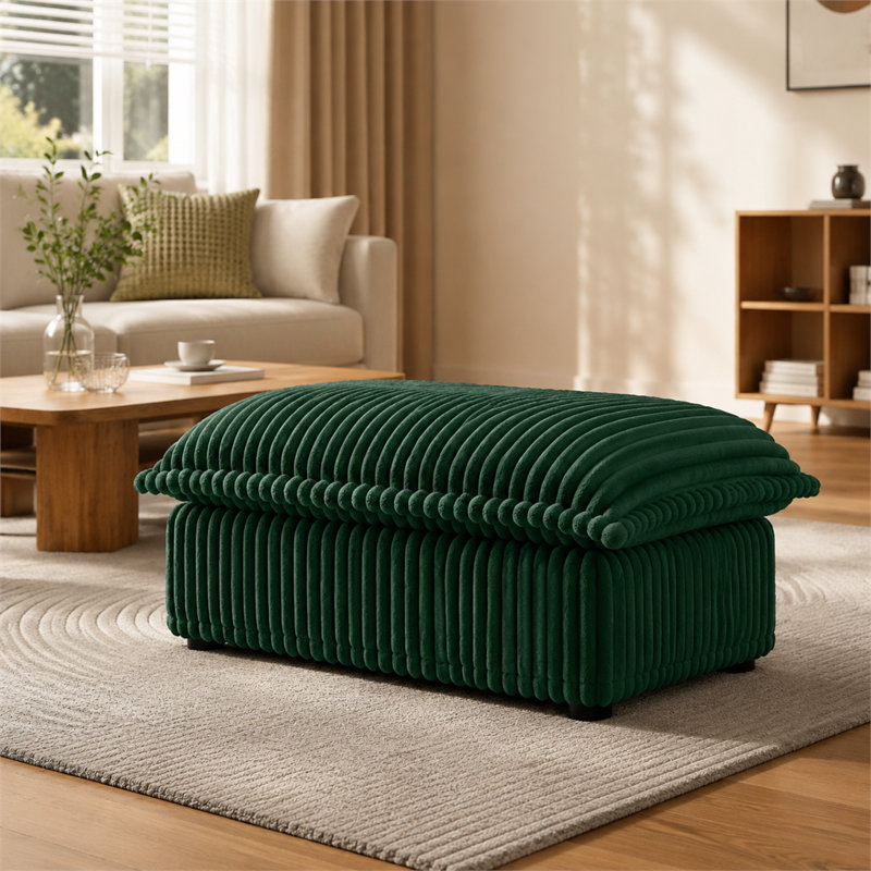 Repose-pieds décontracté en velours côtelé vert émeraude pour le salon et la chambre à coucher
