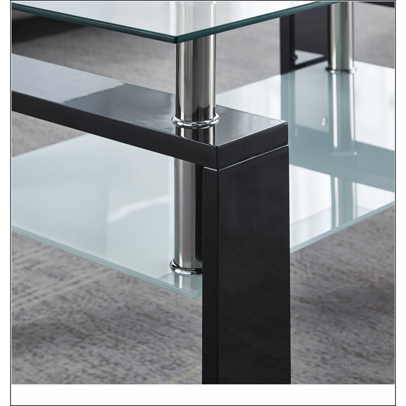 Table basse Artisan, plateau en verre trempé avec pieds en acier inoxydable