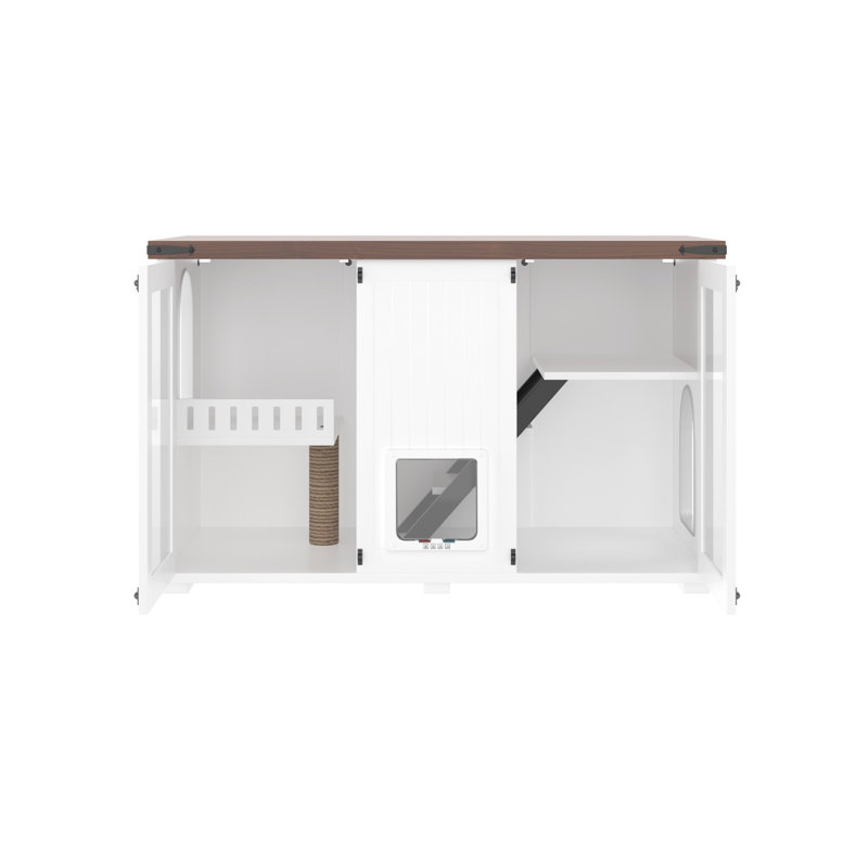 Enceinte de litière pour chat 47,25 po avec lumière DEL, meubles cachés pour litière, maisonnette pour chat avec escalier et griffoir pour chat, table d'appoint pour chat avec porte intelligente pour salon