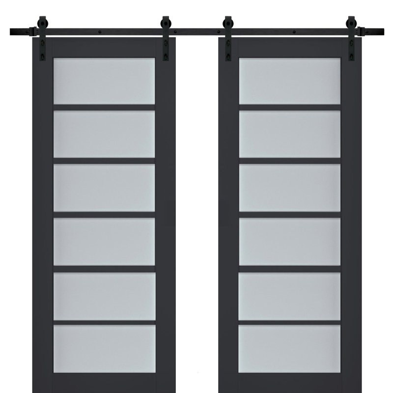 Portes de grange en bois givré Veregio, Antracite, 64 po x 80 po