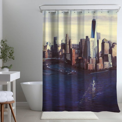 Blue Hyperrealist New York City – Polyester Shower Curtain, Dye Sublimation Print, 71" W × 74" L