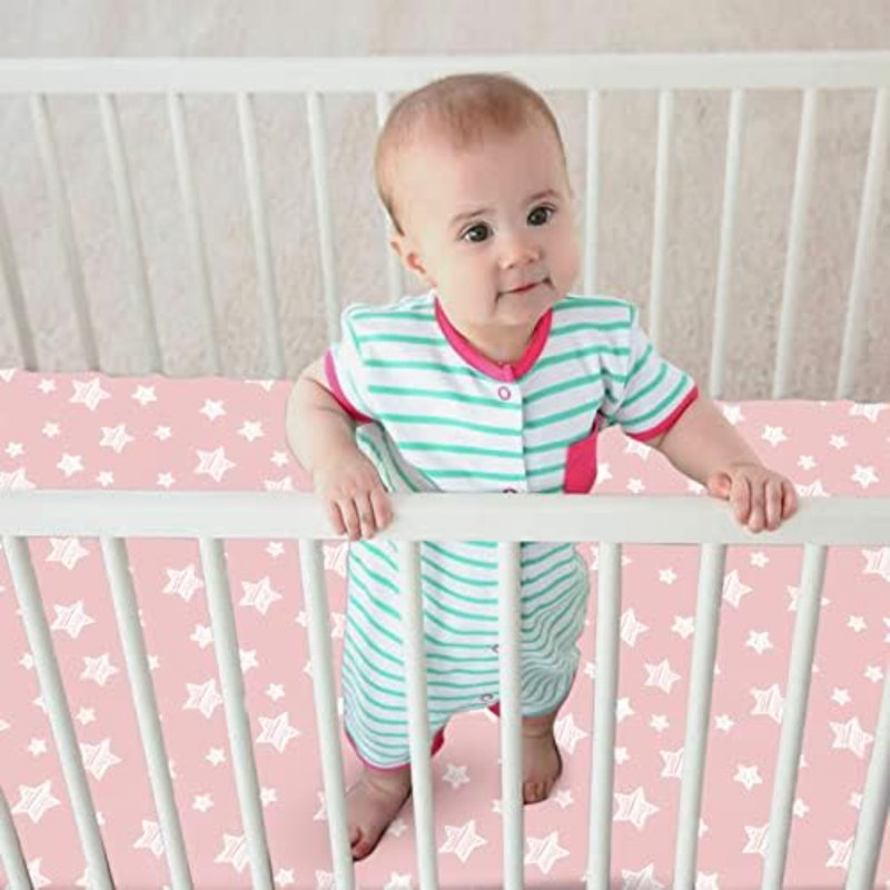 Pack And Play Sheets Girl, lot de 4 mini draps pour lit de bébé, drap-housse extensible Pack N Play Playard, compatible avec Graco Pack N Play, matériau doux et respirant, rose