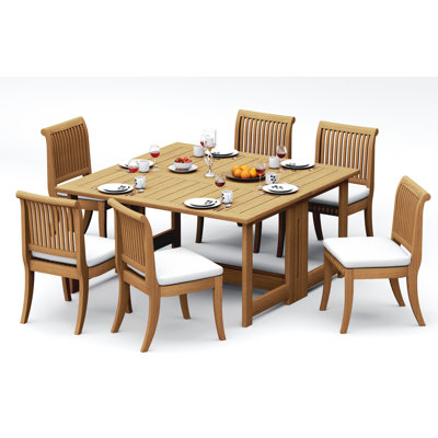 6 Seats 7 Pcs Grade-A Teak Wood Dining Set: 60" Square Rectangle Butterfly Table And 6 Giva Armless Chairs #11GV1400