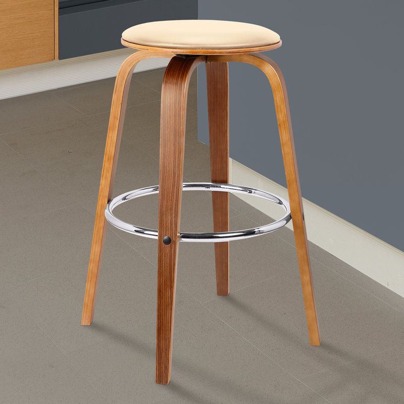 Tabouret de bar Zeno Mid-Century, Siège crème / cadre brun, Tabouret de comptoir (siège d'une hauteur de 26 p