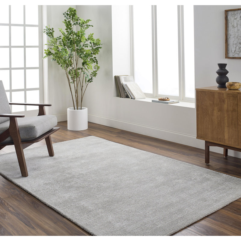 Tapis gris en viscose / laine touffeté à la main Azarael, Rectangle 10 pi x 14 pi