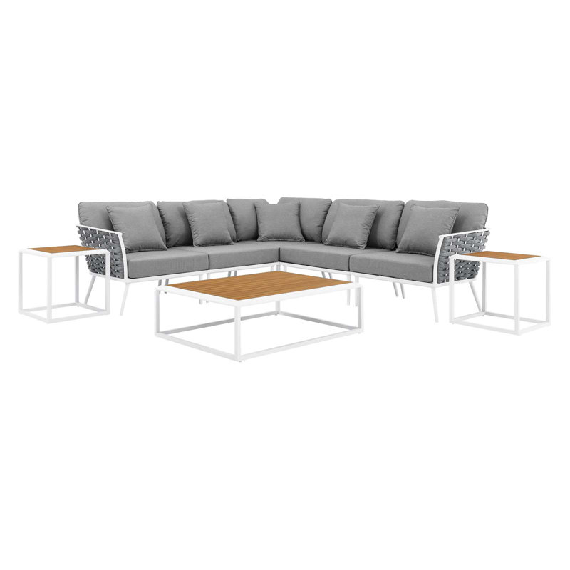 Modway Stance 8 Piece Outdoor Patio Aluminum Sectional Sofa Set, Gray