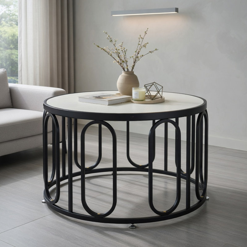 Table basse Hommoo 24 po avec plateau en verre trempé Reeded, structure en métal, table de salon à 2 niveaux avec pieds réglables, noir et transparent Hommoo