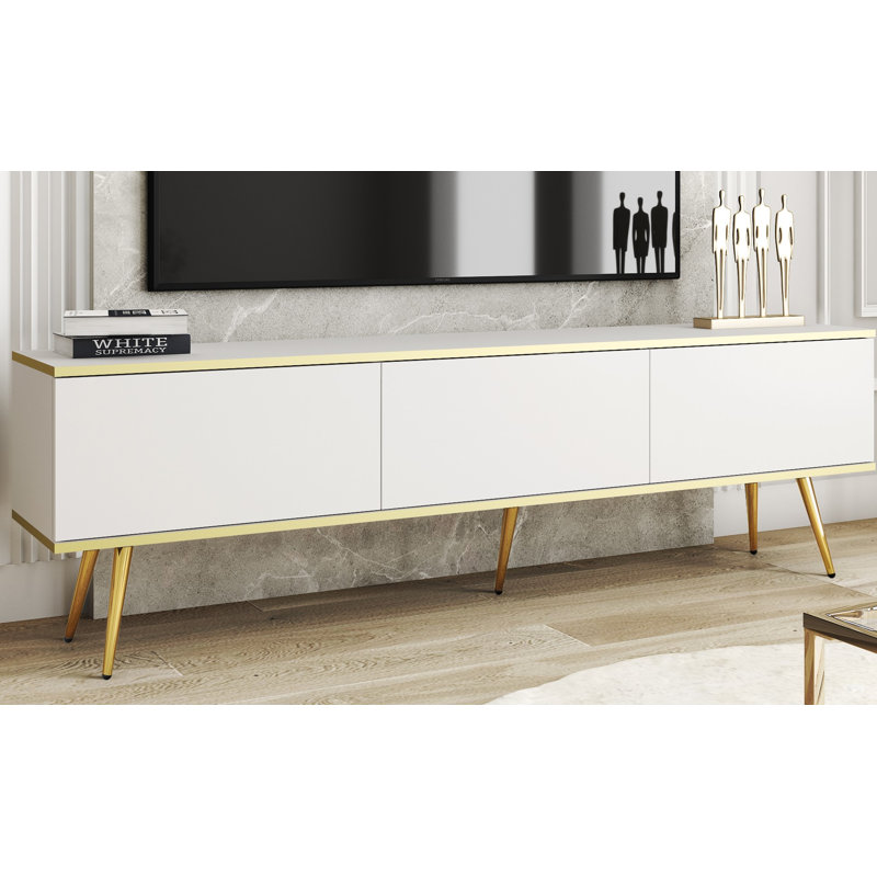 Madeline Unfinished TV Stand for TVs up to 78", White/Gold