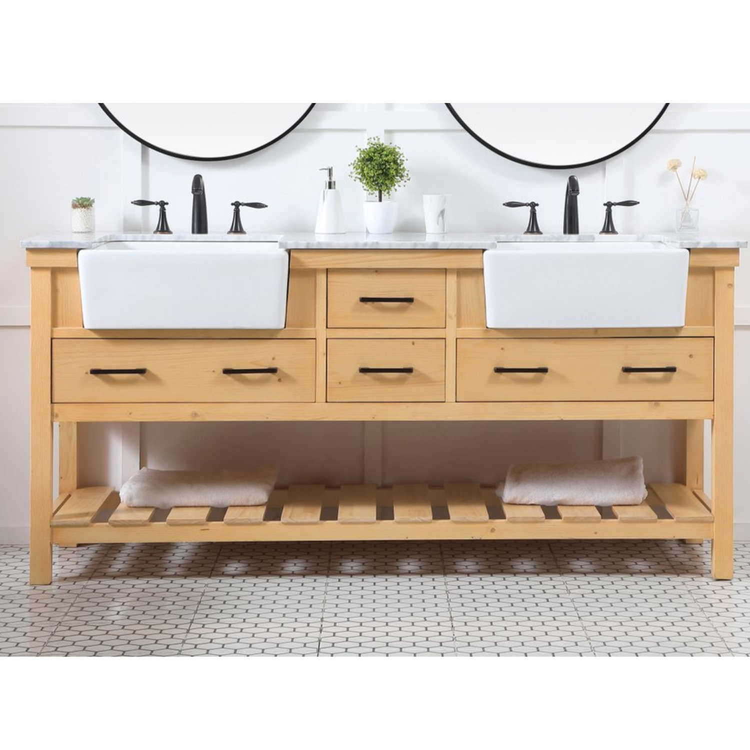 Pelaghia 72'' Double Bathroom Vanity, Natural Wood