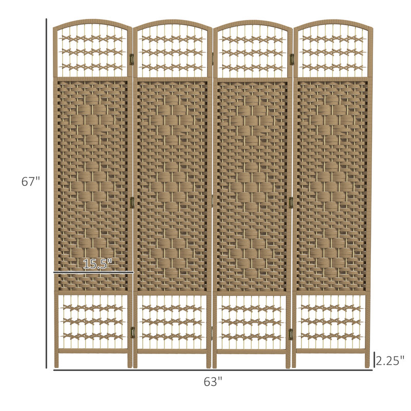 Cloison de séparation en fibre Wave, écran d'intimité à 4 panneaux, cloison de séparation autoportante de 5,6 pi de teinte naturelle pour le salon, chambre à coucher d'apparence