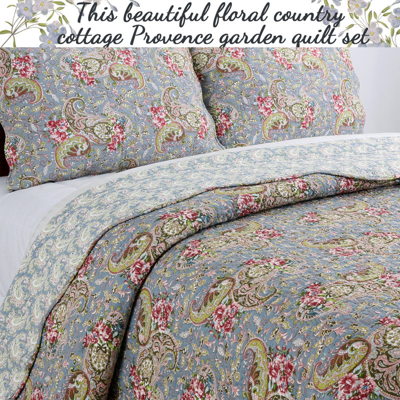 Floral Paisley Traditional Cotton Quilt, King Quilt + 2 King Shams