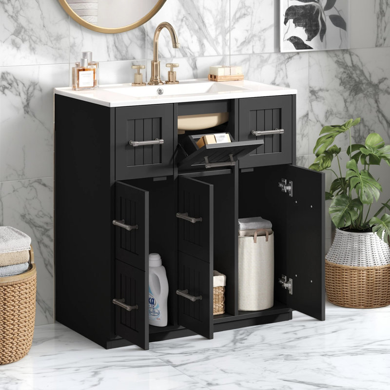 30" Bathroom Vanity with Undermount Sink, Solid Wood Frame, Soft-Close Drawers & Doors, Painted Surface, Modern Bathroom Cabinet with Tip-Out Drawer and Ample Storage