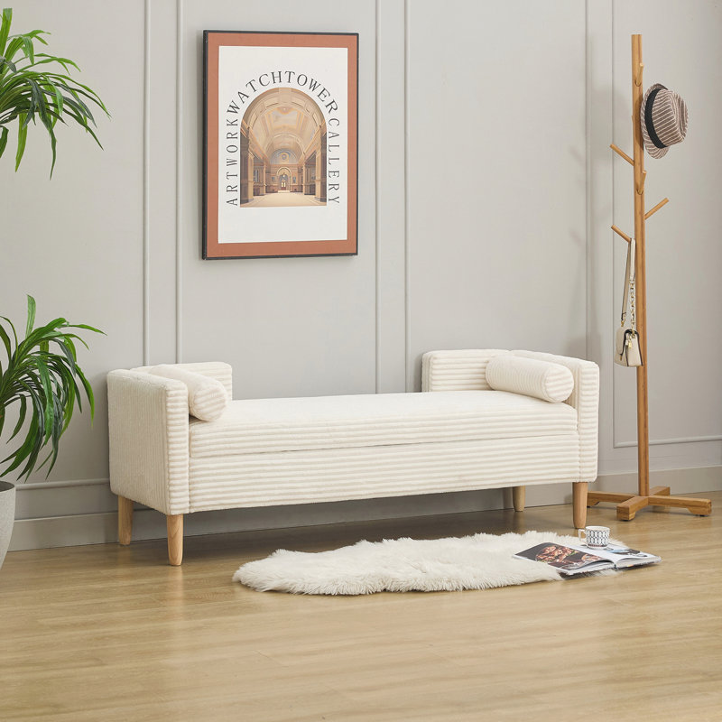 Banc de rangement rembourré en velours côtelé, Ivory, Ivory