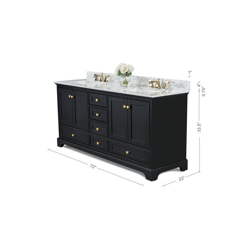 Audrey 72'' W Double Vanity, Black Onyx | Brushed Gold