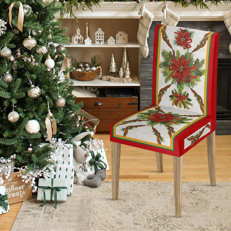 Housses de chaise de Noël - ruban rouge / vert - extensible, amovible, lavable, décoration de salle à manger / maison