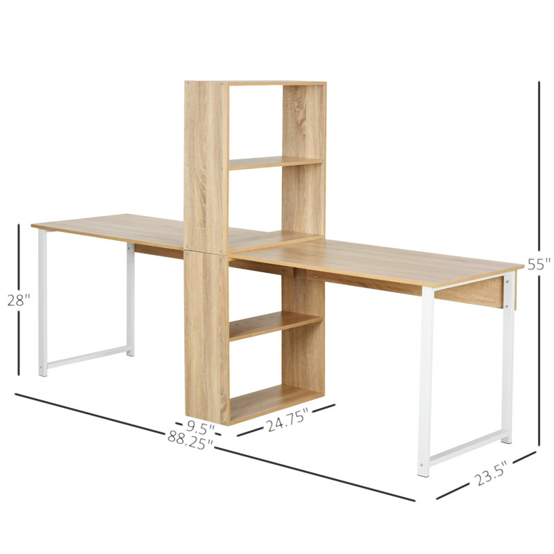 88" Extra Long 2-Person Computer Desk With Storage Shelves Combo