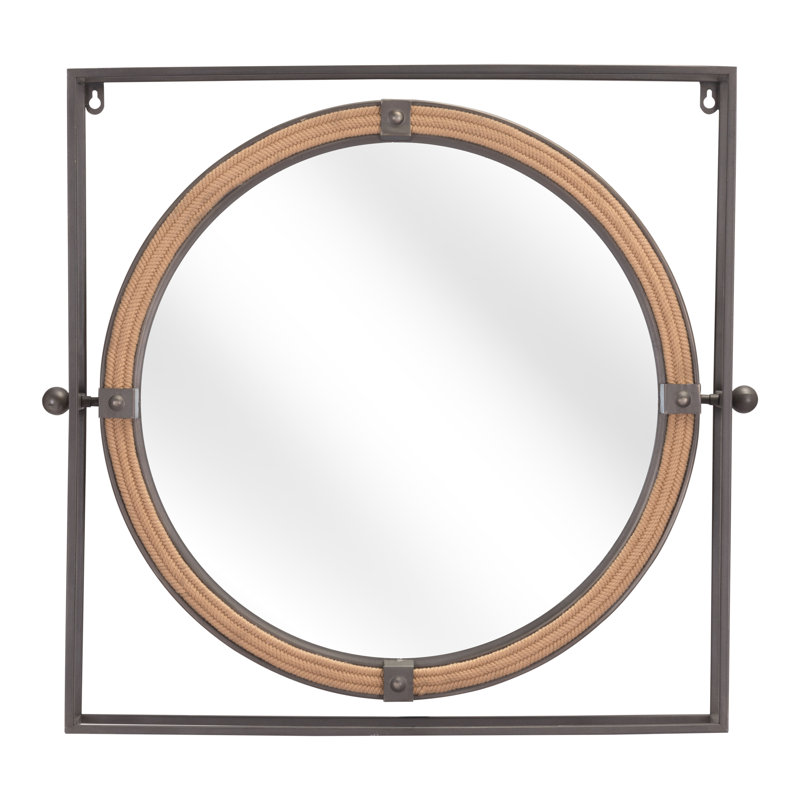Miroir d'appoint 22 "à cadre géométrique gris et acier naturel