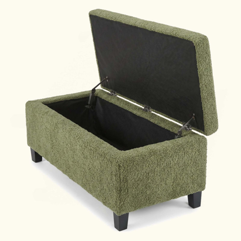 Repose-pieds de rangement avec couvercle rabattable, assemblage facile, tissu bouclé et pieds en bois d'hévéa