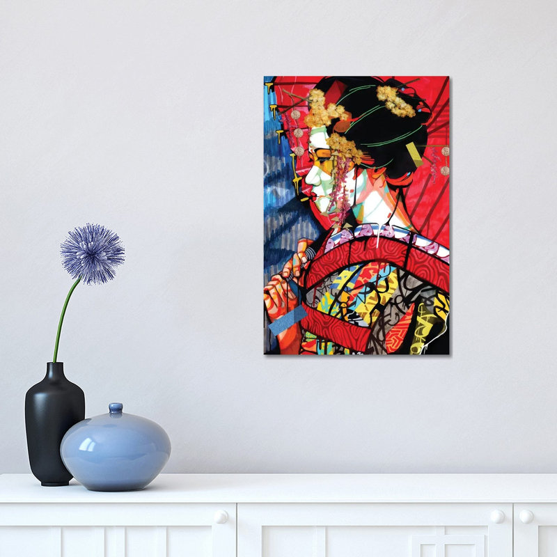 American Geisha - impression d'art graphique, H 18 po x l 12 po x 1,5 po, Toile tendue, Pas de tapis