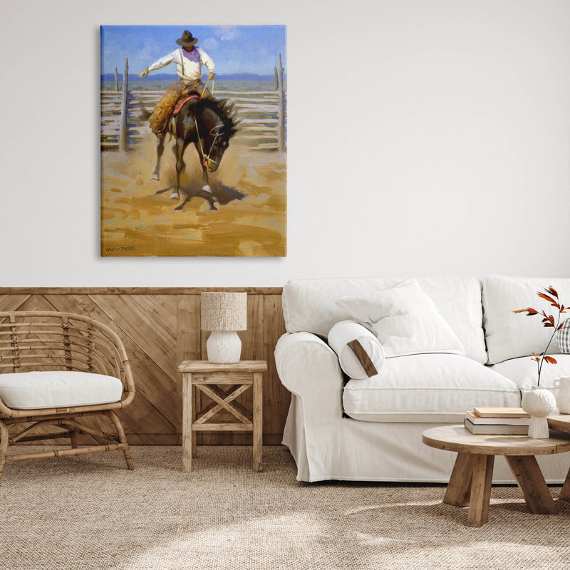Équitation, art jodo par Jimmy Dyer, H 48 po x l 36 po x P 1,5 po, Toile tendue