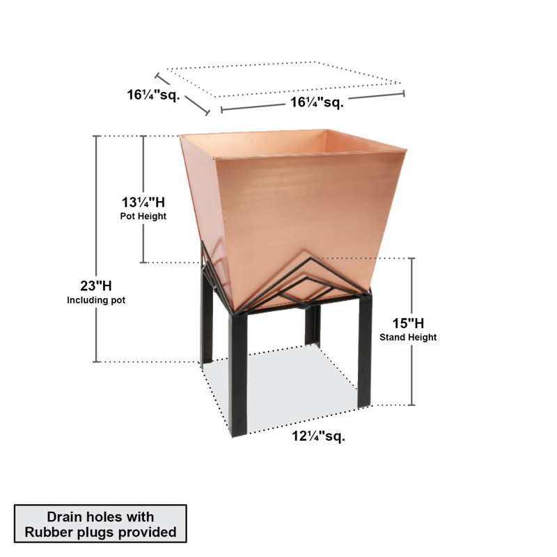 Metal Pot Planter, 23" H x 16.25" W x 16.25" D