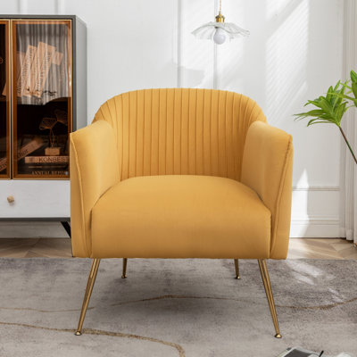 Chaise d'appoint moderne en velours avec pieds en métal, fauteuil de chambre avec cadre en bois, chaise d'appoint tendance pour salon, entrée de chambre à coucher