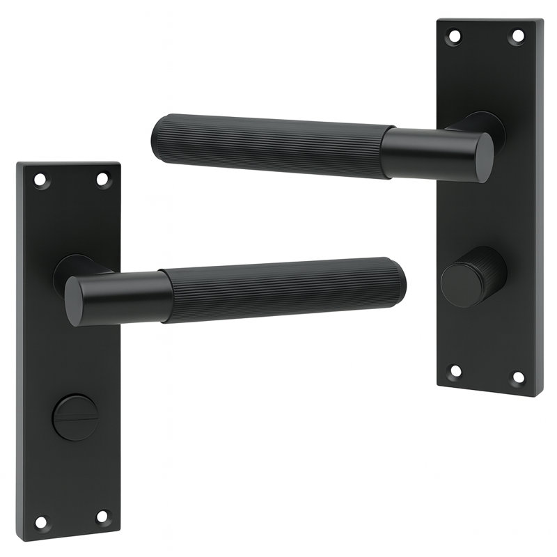 Golden Grace Victorian T-Bar Linear Design Bathroom Door Handle Set Matt Black Finish with Ball Bearing Hinges - 150mm