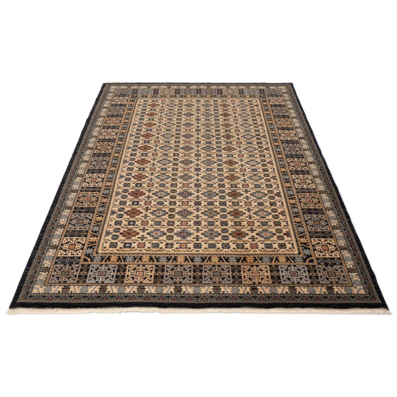 Rectangle Chrystene Oriental Handmade Machine Woven Rectangle Wool Area Rug in Dark/Blue/Gold, Rectangle 160 x 230cm