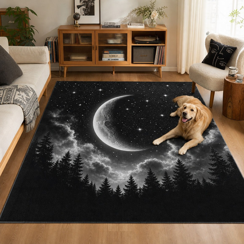 1 tapis décoratif céleste en forme de croissant de lune et de nuit étoilée - lavable, envers antidérapant, grand espace mince pour le salon, la chambre à coucher, la cuisine, le bureau à l'intérieur pour la maison