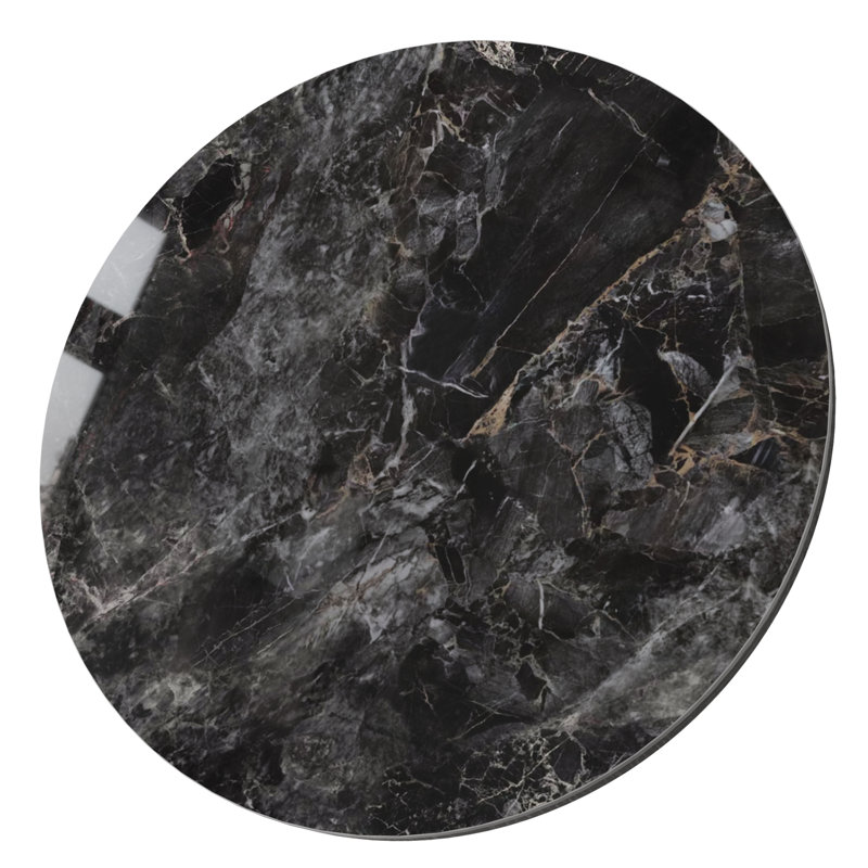 Plateau de table rond en pierre frittée noire brillante – Plateau de remplacement à monter soi-même pour salle à manger familiale, cuisine, location, rénovation de maison, patio, camping et bricolage extérieur