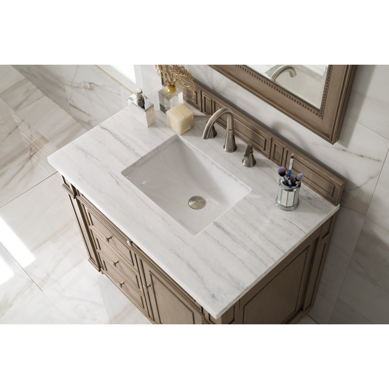 Bristol 36'' W Single Vanity, Whitewashed Walnut, 8" Widespread, White Zeus