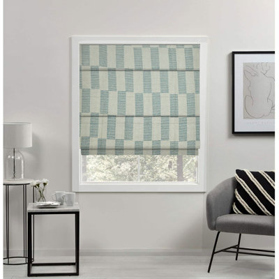 Fabdivine Hand Block Printed Floral Pure Linen Brown and White, Roman Shade for 100% Blackout Room Darkening, Perfect for Windows, Corded Blind Fabric for Privacy, Zig Zag