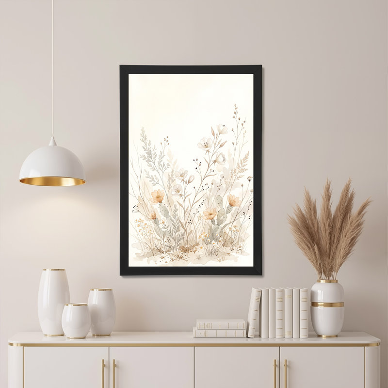 Art mural sur toile orange avec cactus orange et fleurs sauvages blanches, H 24 po x l 16 po