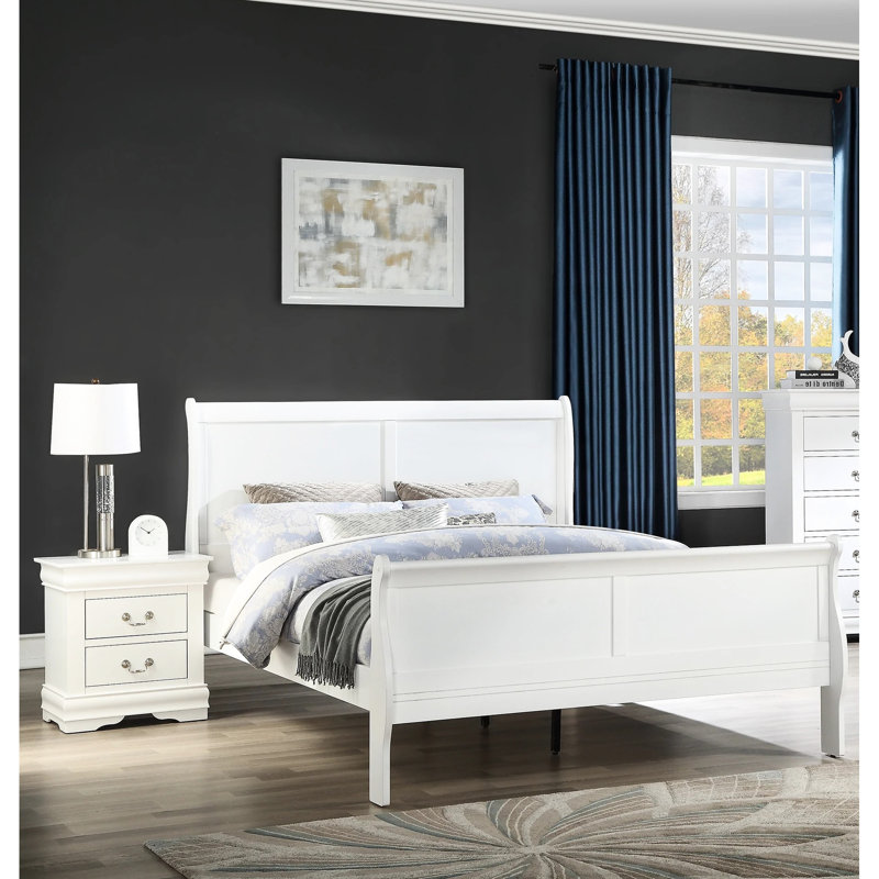 Lit en bois massif blanc pour lit double confortable, Lit double, Blanc
