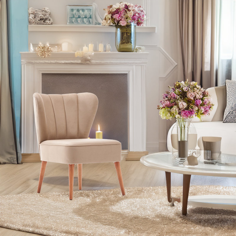 Beech Tree Frame Side Wing Chair, Cream