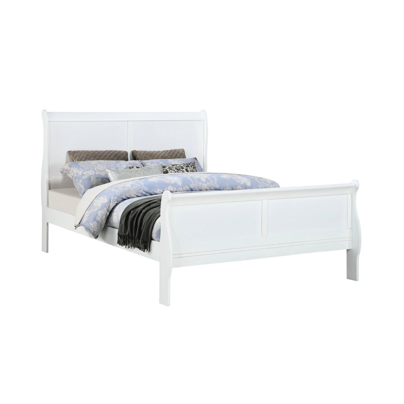 Grand lit en bois massif blanc brillant pour cadre de chambre à coucher