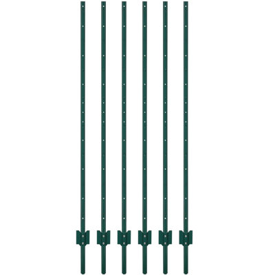 Poteaux de clôture en métal de 7 pi, paquet de 6, piquets en acier sans creusage U-Channel pour clôture de jardin, de cour, de ferme et d'extérieur, poteau en U vert robuste, facile à installer