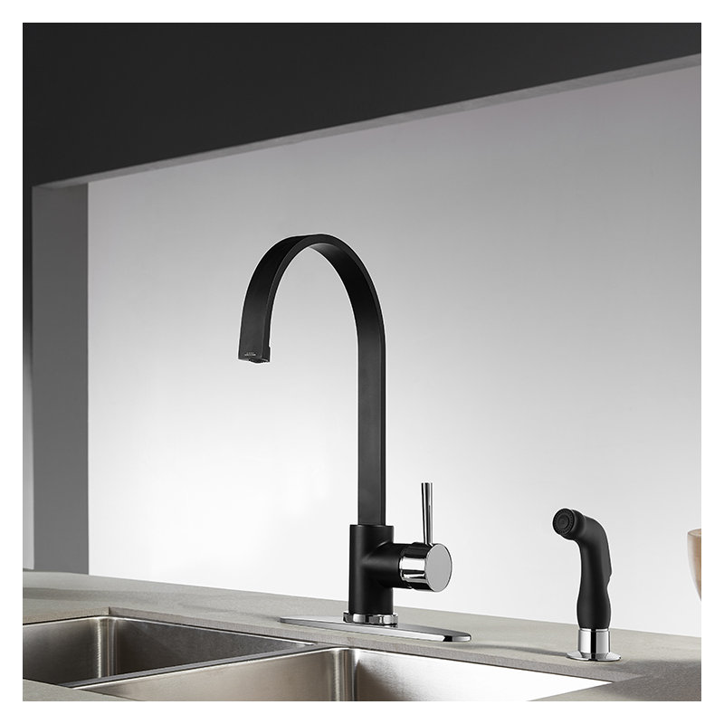 Kingston Brass Concord Single-Handle 2-Hole Deck Mount Kitchen Faucet with Side Sprayer, Black/Chrome