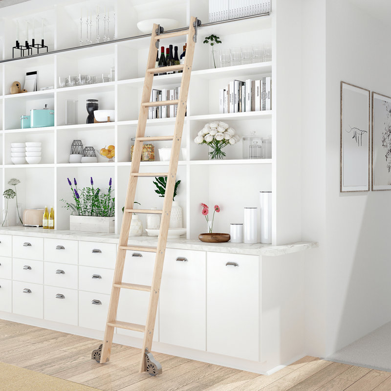 Échelle de roue amovible en bois 8 marches 8,92 pi Maple, 12 pi, Horizontal, Érable / chrome poli