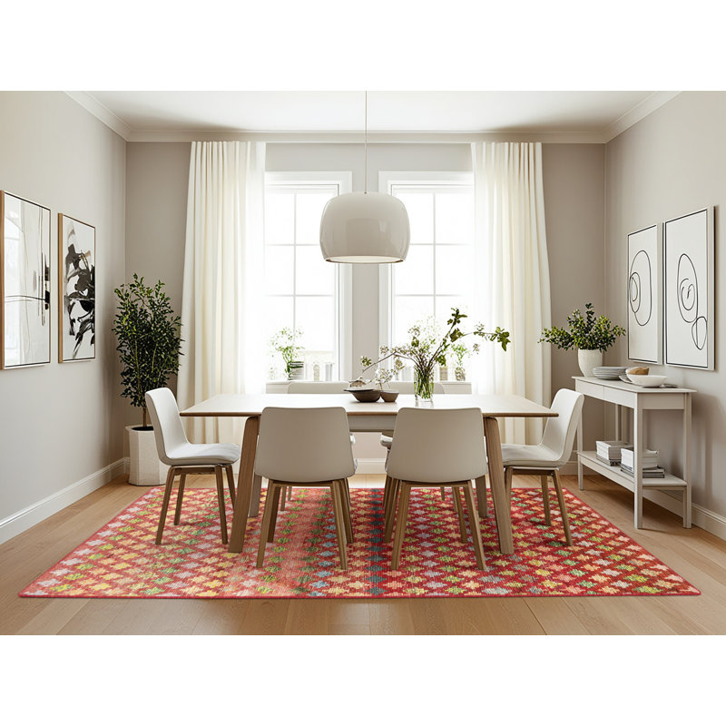 Tapis rouge à motif géométrique, Rectangle 7 pi x 10 pi