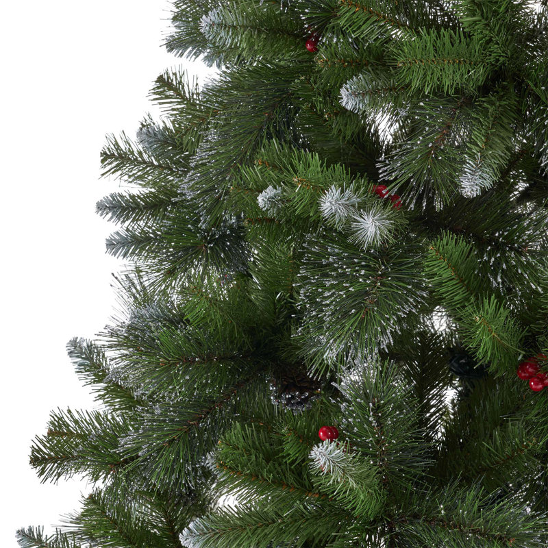Arbre articulé à poils 9 pi avec 72 baies rouges, 73 pommes de pin et 2099 pointes